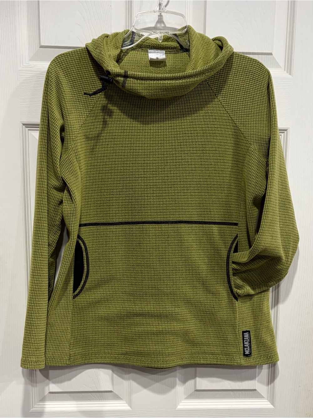 Melanzana Women’s Medium Micro Grid Hoodie Green Olive Jacket GUC Microgrid
